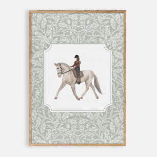 Waterverf joceky op een paard,  kinderkamer poster