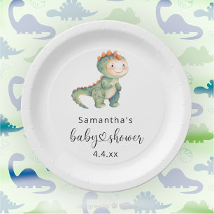 Waterverf jongen dinosaurus baby shower papieren bordje