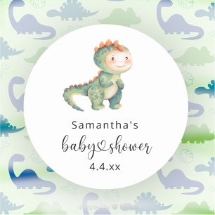Waterverf jongen dinosaurus baby shower ronde sticker