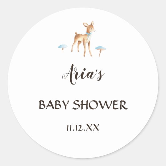 Waterverf Jongen Herten Witte Douche Envelop Seal Ronde Sticker (Voorkant)