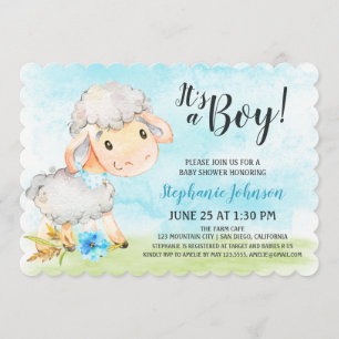 Waterverf Jongen Schaap Baby shower Boerderij Uitn Kaart