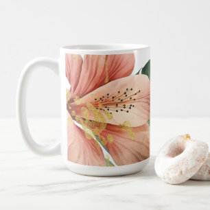 Waterverf Jungle Bloemen Perzik Goud Spatten Koffiemok