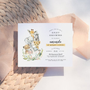 Waterverf Jungle Dieren Oranje Baby Shower Uitnodiging Briefkaart