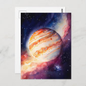 Waterverf Jupiter Art Button Briefkaart (Voorkant / Achterkant)