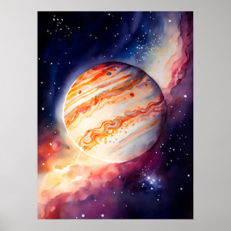 Waterverf Jupiter Art Button Poster