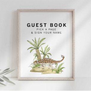 Waterverf Jurassic Dinosaur Guestbook Sign Poster