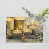 Waterverf Kaarsen Bessen Kerst Goud Kaart (Staand voorkant)