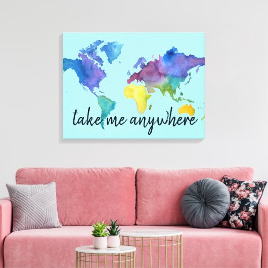 Waterverf Kaart Decoratie met Travel Quote (Insitu (Woonkamer))
