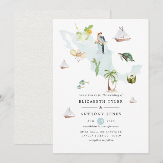 Waterverf kaart van de Mexicaanse Bestemmingswedde (Voorkant / Achterkant)