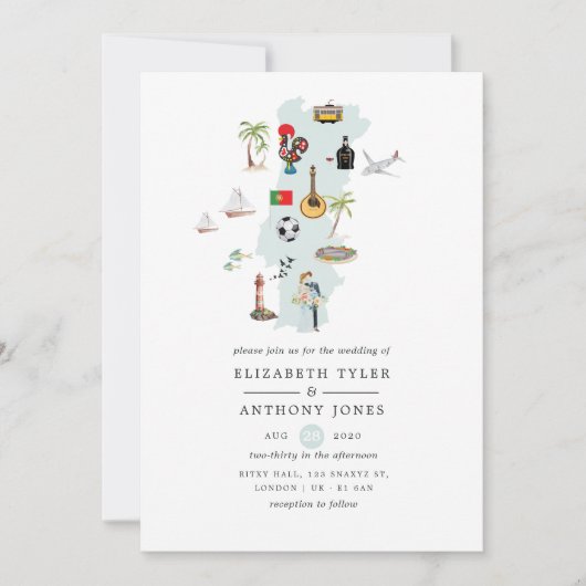 Waterverf kaart van de Portugese bestemming (Voorkant)