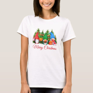 Waterverf kabouters rode vrolijke kerst w t-shirt