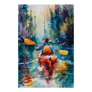 Waterverf Kajak schilderij Perfect Poster