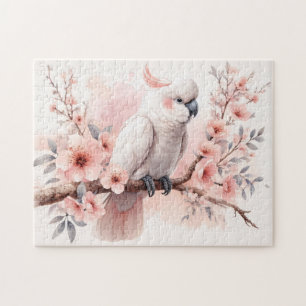 Waterverf Kaketoe en Roze Bloemen Legpuzzel