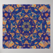Waterverf Kaleidoscoop Mandala Oriental Design. Poster (Voorkant)