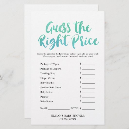 Waterverf kalligrafie raad het juiste prijsspel (Voorkant / Achterkant)