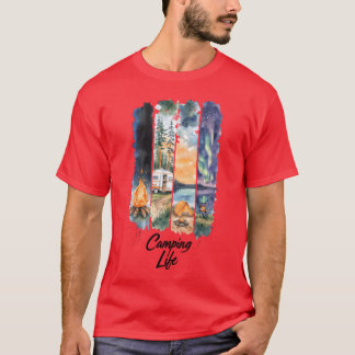 Waterverf kamperen natuur scène familie t-shirt