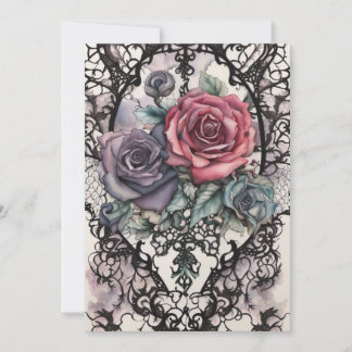 Waterverf Kant en Rozen Gotische Elegantie Bruilof Kaart