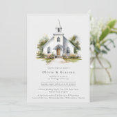 Waterverf Kapel Christelijke bruiloft uitnodiging (Staand voorkant)