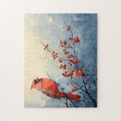 Waterverf kardinaal Bird Red Berries Legpuzzel (Verticaal)