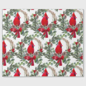 Waterverf Kardinaal Holly Berries kerstkunst Cadeaupapier (Vlak)