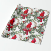 Waterverf Kardinaal Holly Berries kerstkunst Cadeaupapier (Uitgerold)