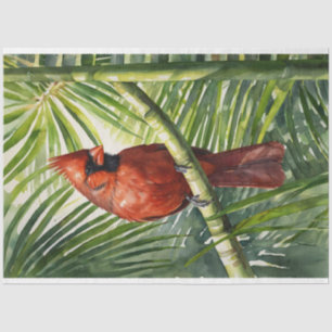 Waterverf Kardinaal in een Palm Tree Decoupage Tissuepapier