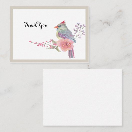 Waterverf kardinaal vogelkrans bedankkaart notitiekaartje (Voorkant / Achterkant)