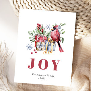 Waterverf Kardinaalvogel Mooie Kerst Prentbriefkaa Feestdagenkaart