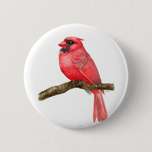 Waterverf kardinale vogels ronde button 5,7 cm