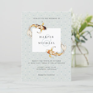 waterverf karp koi huwelijksuitnodiging kaart