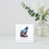 Waterverf Kat Blue Paars Square Visitekaartje (Staand voorkant)
