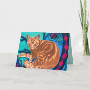 Waterverf Kat en quilt Bedankkaart