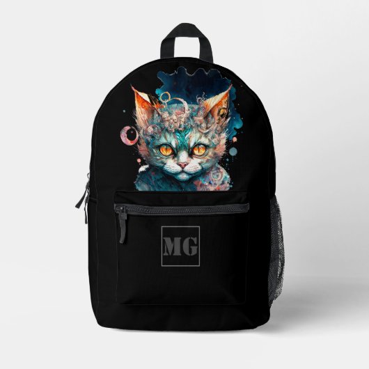 Waterverf kat in steampunk bedrukte rugzak (Voorkant)