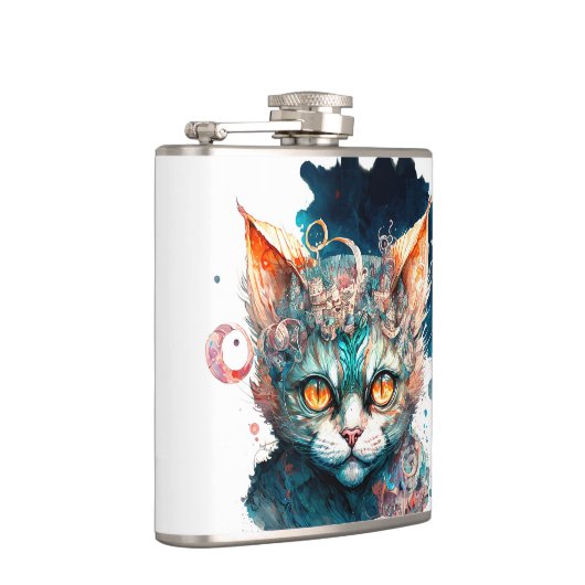 Waterverf kat in steampunk heupfles (Rechts)