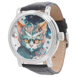 Waterverf kat in steampunk horloge