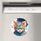 Waterverf kat in steampunk magneet (Insitu (Vaatwasser))