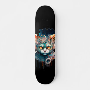 Waterverf kat in steampunk skateboard