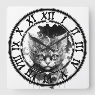 Waterverf kat in steampunk vierkante klok