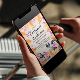 Waterverf Kat Kostuums & Cocktail Halloween Feest Kaart