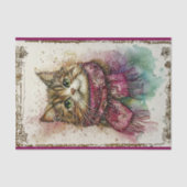 Waterverf kat, magenta sjaal, sneeuw BZ1 decoupage Tissuepapier (Voorkant)