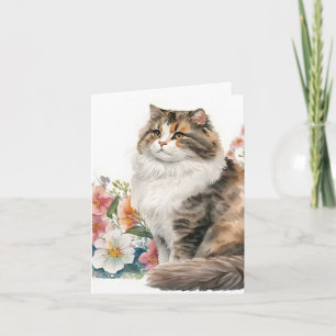 Waterverf kat met bloemen notitiekaartje