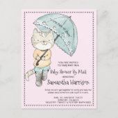 Waterverf Kat met overkoepelend Baby shower per po Uitnodiging Briefkaart (Voorkant)