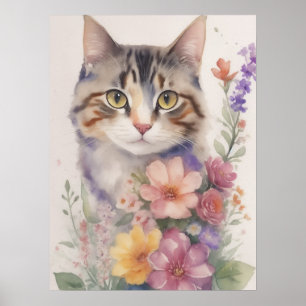 Waterverf Kat Poster