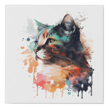 Waterverf kat schilderij