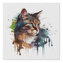 Waterverf kat schilderij