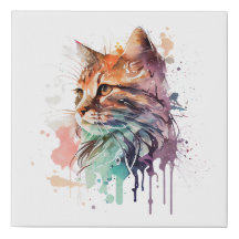 Waterverf kat schilderij