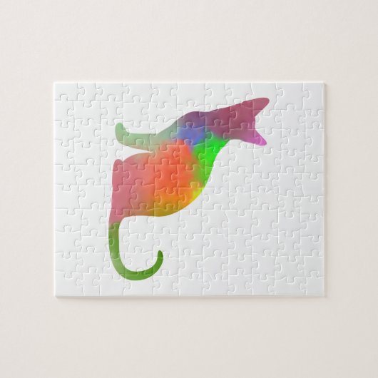 Waterverf Kat Silhouet Legpuzzel (Horizontaal)