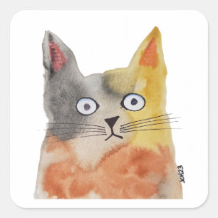 Waterverf Kat Sticker