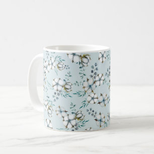 Waterverf katoenbloemen en eucalyptus koffiemok