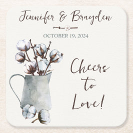 Waterverf Katoenen Stengels in Grijze Pitcher Brui Vierkante Kartonnen Onderzetter